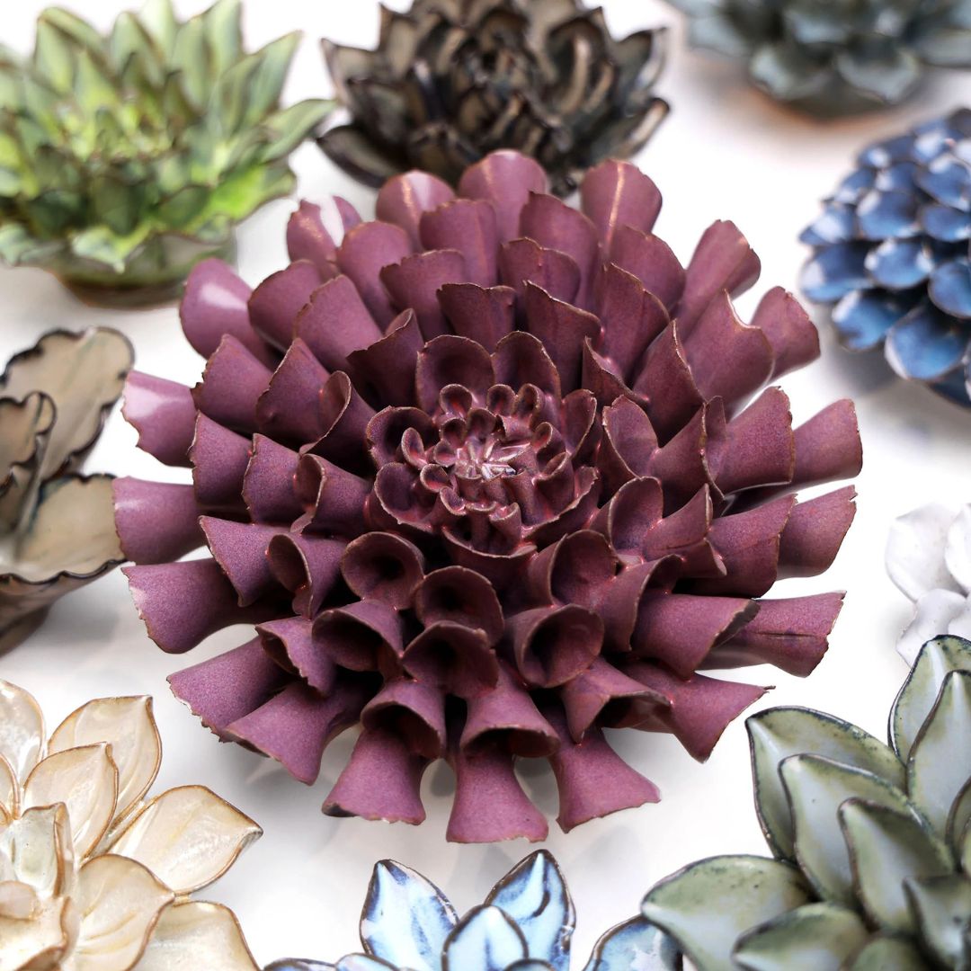 Cornel Dahlia Ceramic Flower – Violet Blue – 5.5″x2.5″